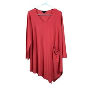 Sun Kim Women's Tunic Top‎ Stretch Soft Jersey Tangerine Knit 3/4 Sleeve Medium